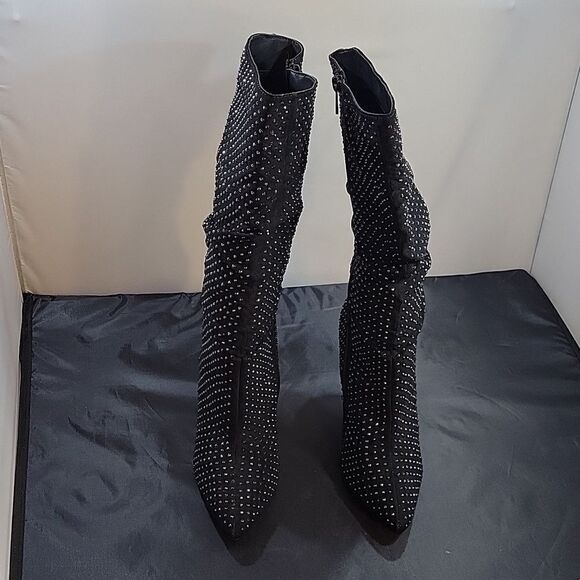 BAMBOO WOMEN'S RETRO RHINESTONE GLITTER BOOT ON CONE TAPERED HEEL - Picture 3 of 16